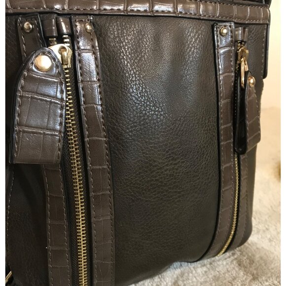 Hilary Radley Purse Brown Leather Crossbody Croc Embossed & Leopard Lining 10 x - Picture 3 of 15